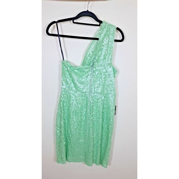 Marciano Dress Size Large Green Sequin One Shoulder Cocktail Formal Wedding - Picture 4 of 7